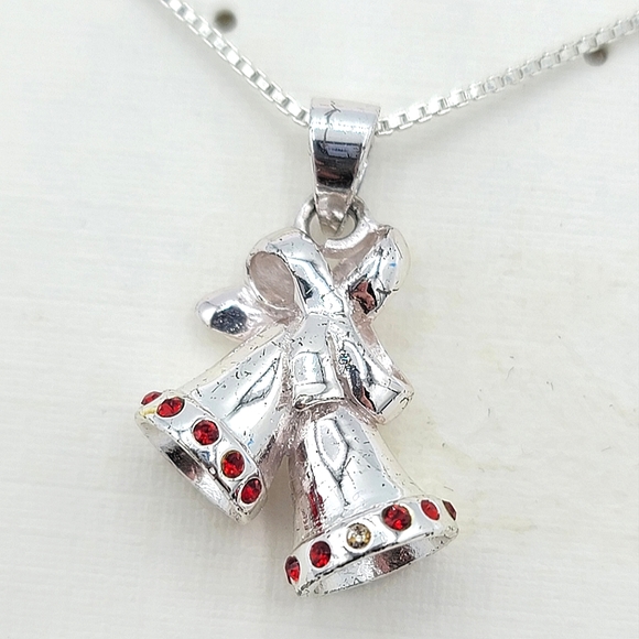Kohl's Sterling Christmas Sterling Silver Rhinestone Bells Pendant Necklace - Picture 3 of 6